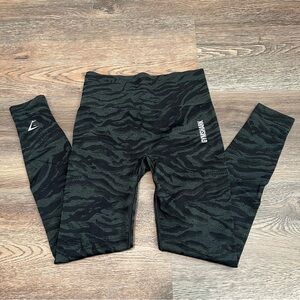 Gymshark Adapt Animal Seamless Leggings with a zebra print pattern Small Black